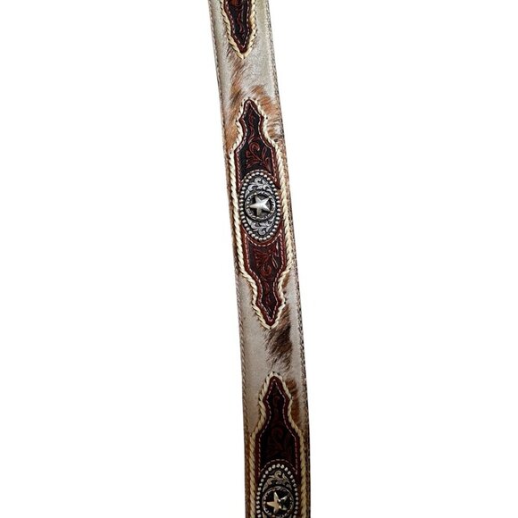 Tony Lama Hair Calf Star Conchos Ranger Leather Belt Western Men - Picture 2 of 5